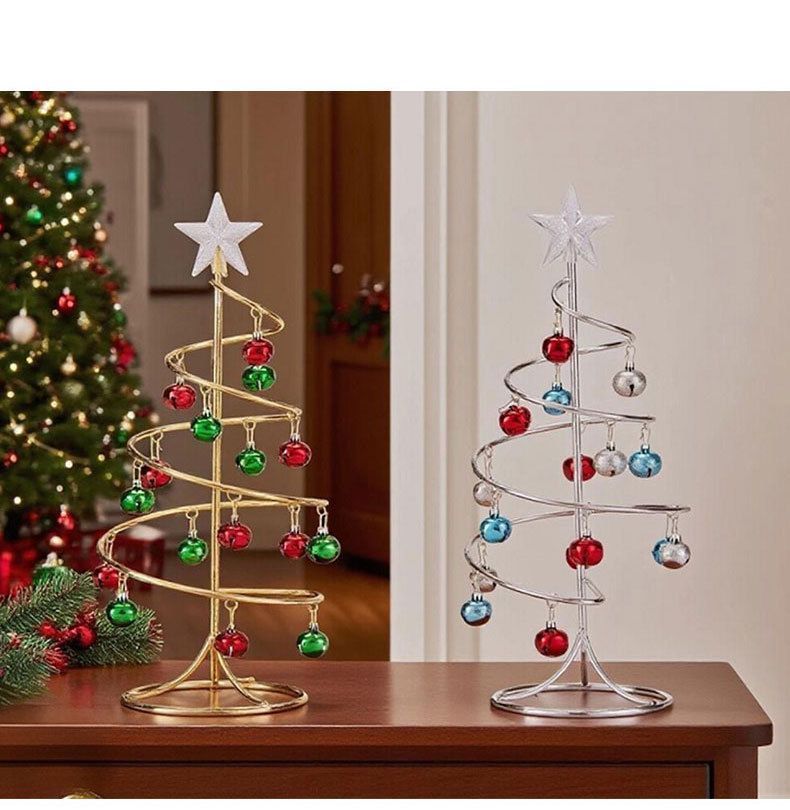 Tabletop Iron Spiral Bell Christmas Tree, Golden Finish, Christmas & Halloween Party Desktop Decor, Compact Simulation Festive Ornament, Thoughtful Small Holiday Present