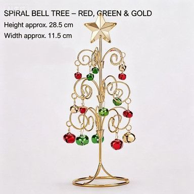 Swirl Bell Iron‑art Mini Christmas Tree, Red‑Green‑Gold Combination, Christmas & Halloween Party Table Centerpiece, Vintage Style Desktop Festive Ornament, Lovely Holiday Giveaway Gift