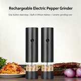 Rechargeable Black 2-Pack | Electric Pepper Salt Grinder Set | Christmas Family Feast Gift | Complete Set with Storage Base Cleaning Brush & Charging Cable