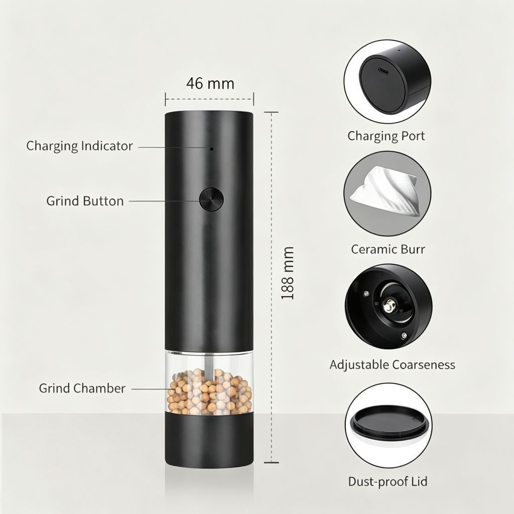 Rechargeable Black 2-Pack | Electric Pepper Salt Grinder Set | Christmas Family Feast Gift | Complete Set with Storage Base Cleaning Brush & Charging Cable
