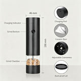 Rechargeable Black 2-Pack | Electric Pepper Salt Grinder Set | Christmas Family Feast Gift | Complete Set with Storage Base Cleaning Brush & Charging Cable