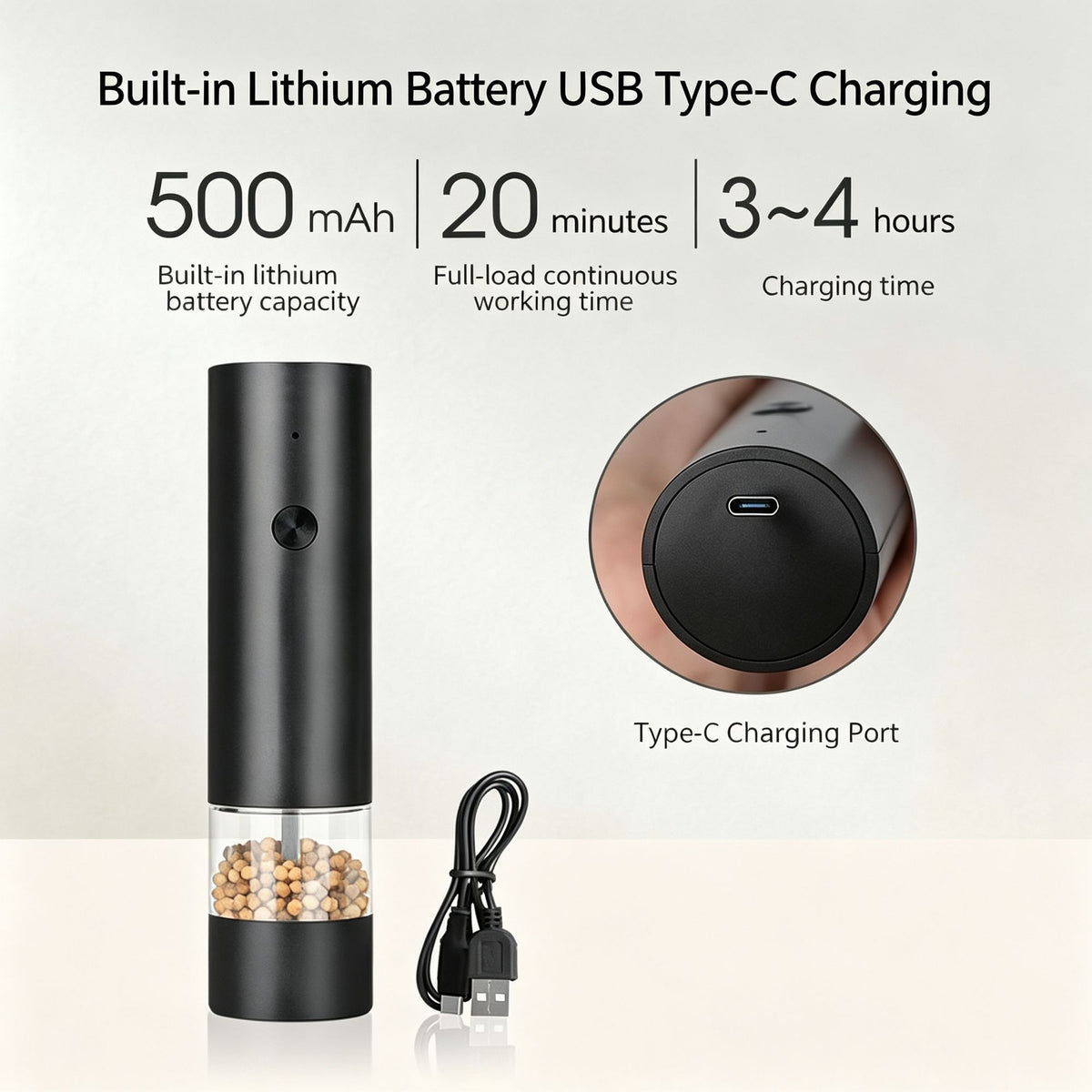 Rechargeable Black 2-Pack | Electric Pepper Salt Grinder Set | Christmas Family Feast Gift | Complete Set with Storage Base Cleaning Brush & Charging Cable
