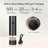 Rechargeable Black 2-Pack | Electric Pepper Salt Grinder Set | Christmas Family Feast Gift | Complete Set with Storage Base Cleaning Brush & Charging Cable