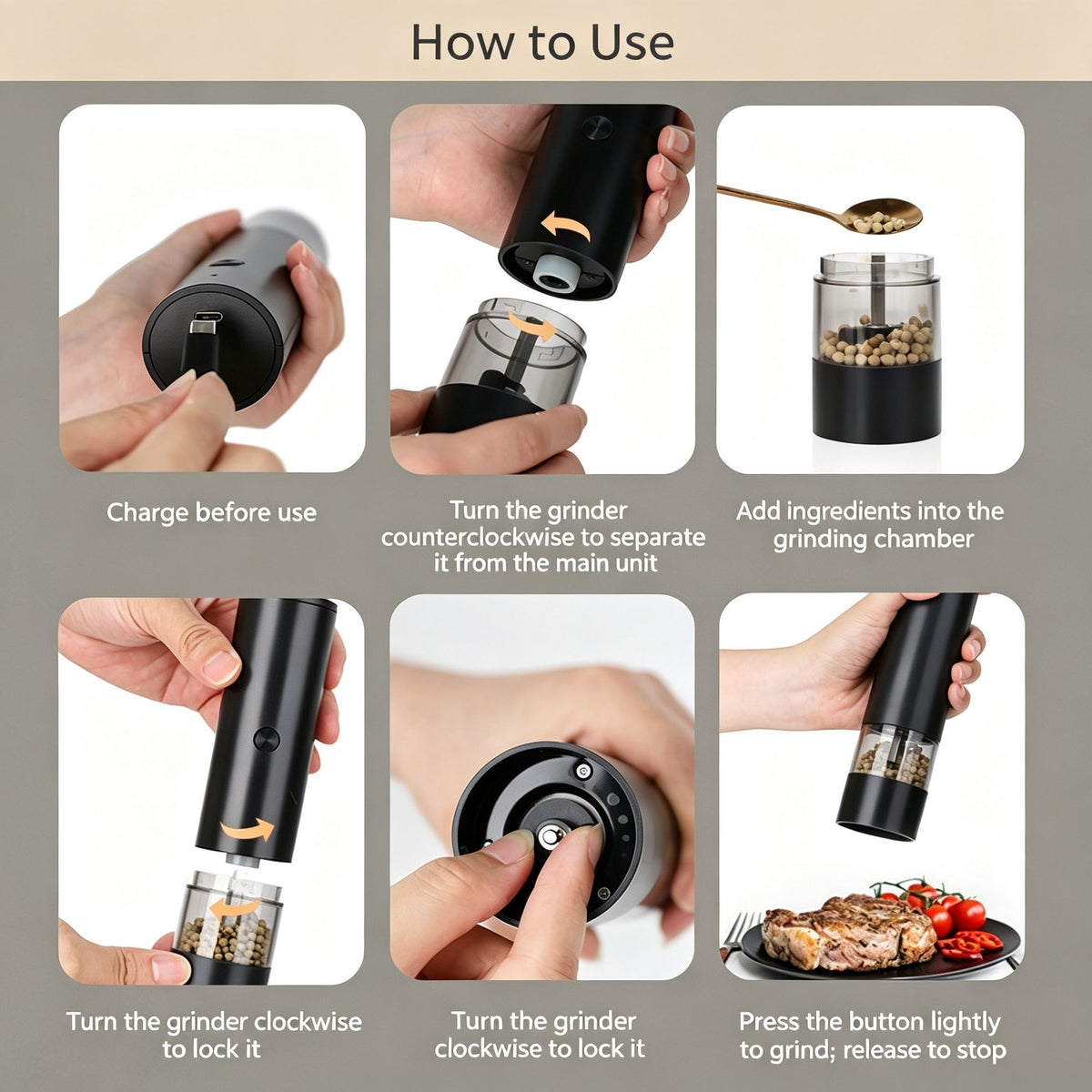 Rechargeable Black 2-Pack | Electric Pepper Salt Grinder Set | Christmas Family Feast Gift | Complete Set with Storage Base Cleaning Brush & Charging Cable