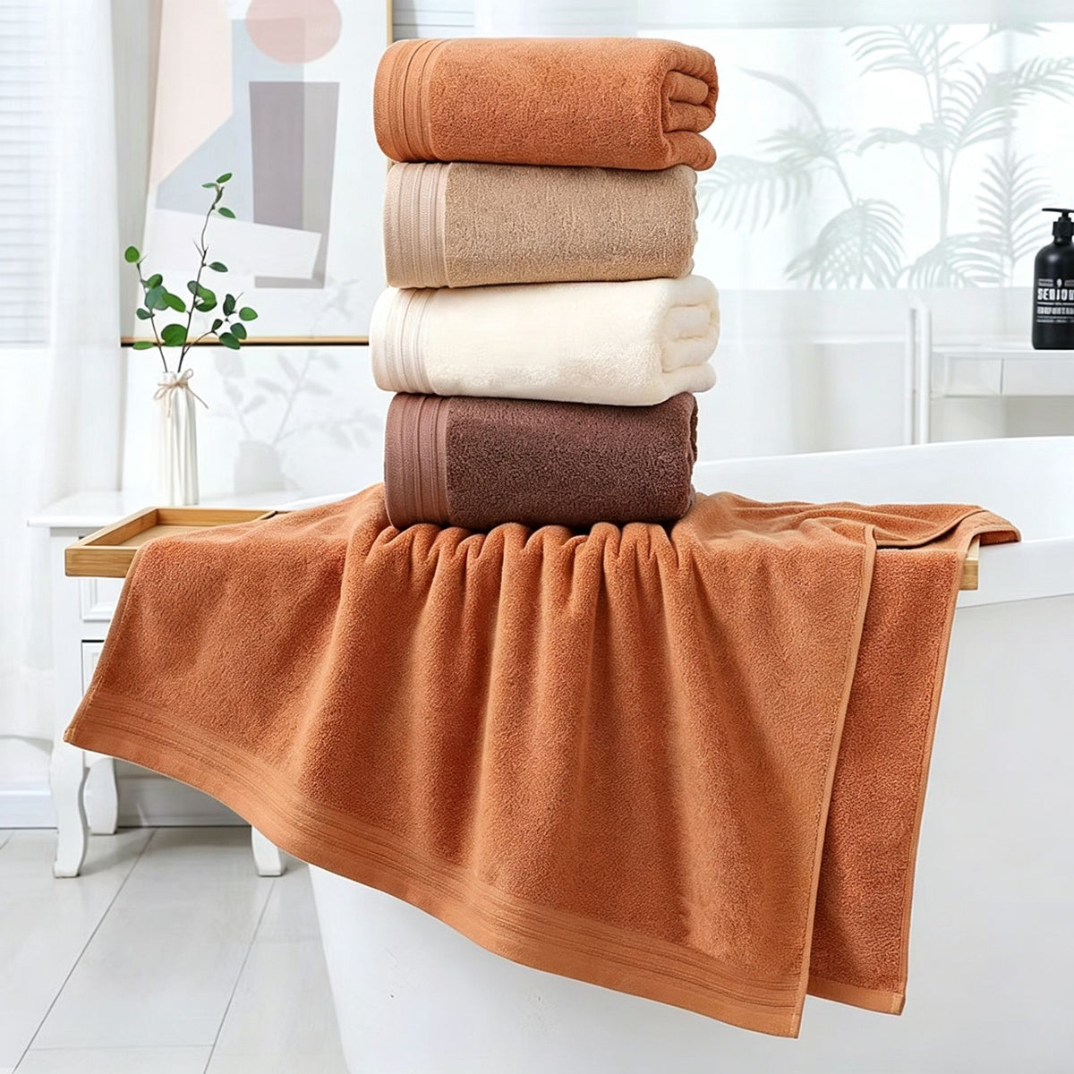 Camel Pure Cotton 6‑Piece Towel Set | Christmas Warm Household Gift | 2Pcs 35x75cm Hand Towel+2Pcs 140x70cm Bath Towel+2Pcs 35x35cm Face Towel, Soft Absorbent Bathroom Kit