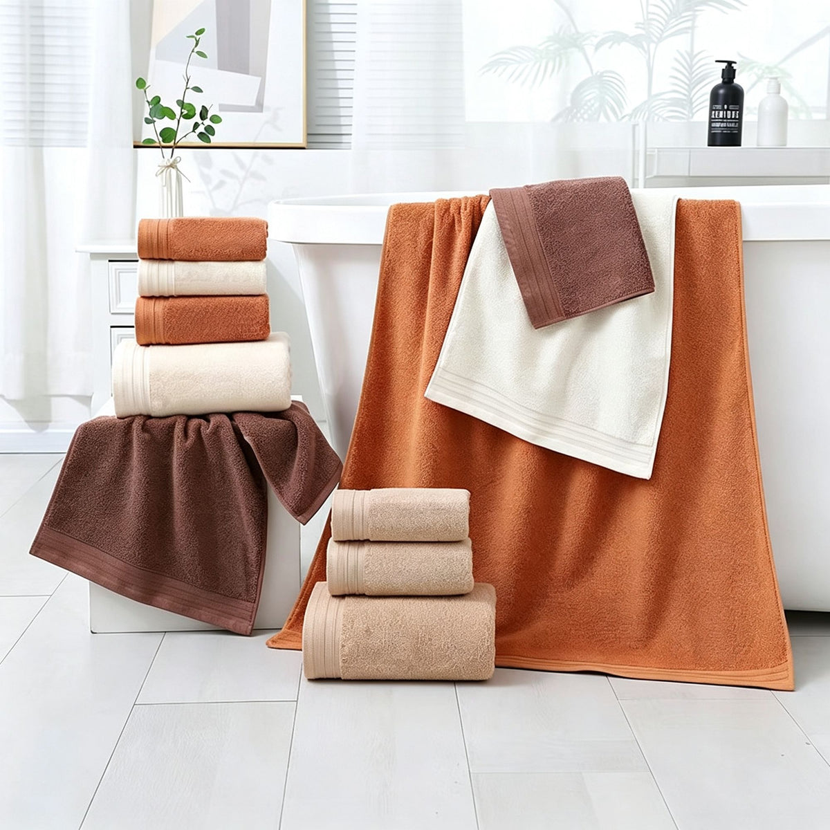 Caramel Pure Cotton 6‑Piece Towel Set | Halloween Retro Home Gift | 2Pcs 35x75cm Hand Towel+2Pcs 140x70cm Bath Towel+2Pcs 35x35cm Face Towel, Water‑Absorbent Bathroom Towel Kit