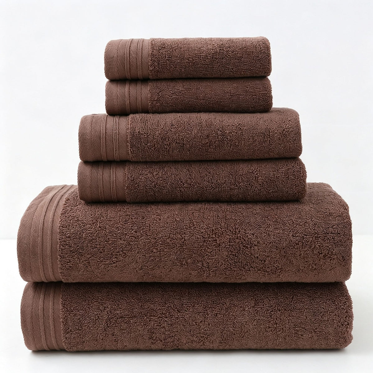 Dark Brown Pure Cotton 6‑Piece Towel Set | Christmas Classic Home Gift | 2Pcs 35x75cm Hand Towel+2Pcs 140x70cm Bath Towel+2Pcs 35x35cm Face Towel, Durable Absorbent Bathroom Towel Kit