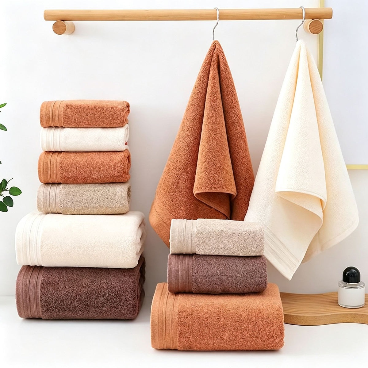 Dark Brown Pure Cotton 6‑Piece Towel Set | Christmas Classic Home Gift | 2Pcs 35x75cm Hand Towel+2Pcs 140x70cm Bath Towel+2Pcs 35x35cm Face Towel, Durable Absorbent Bathroom Towel Kit