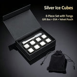 Reusable Chilling Ice Stone Gift Set | Holiday Wine Accessory | Original Color 8‑Pack With Silicone Tongs,EVA Tray,Gift Box & Velvet Pouch