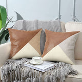 Grey Leather Splicing Throw Pillow Covers 2Pcs 45x45cm Soft Cushion Case for Living Room Car Interior Holiday Gift