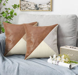 Grey Leather Splicing Throw Pillow Covers 2Pcs 45x45cm Soft Cushion Case for Living Room Car Interior Holiday Gift