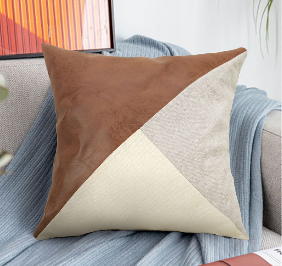 Grey Leather Splicing Throw Pillow Covers 2Pcs 45x45cm Soft Cushion Case for Living Room Car Interior Holiday Gift