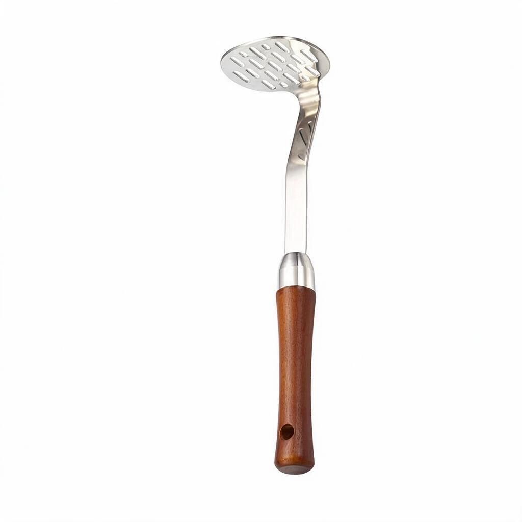 6cm Perforated Head Potato Masher 24cm 94g 304 Stainless Steel Wooden Grip Baby Food Mash Spoon Kitchen 1pc