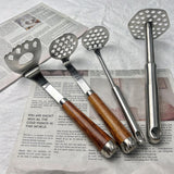 6cm Perforated Head Potato Masher 24cm 94g 304 Stainless Steel Wooden Grip Baby Food Mash Spoon Kitchen 1pc