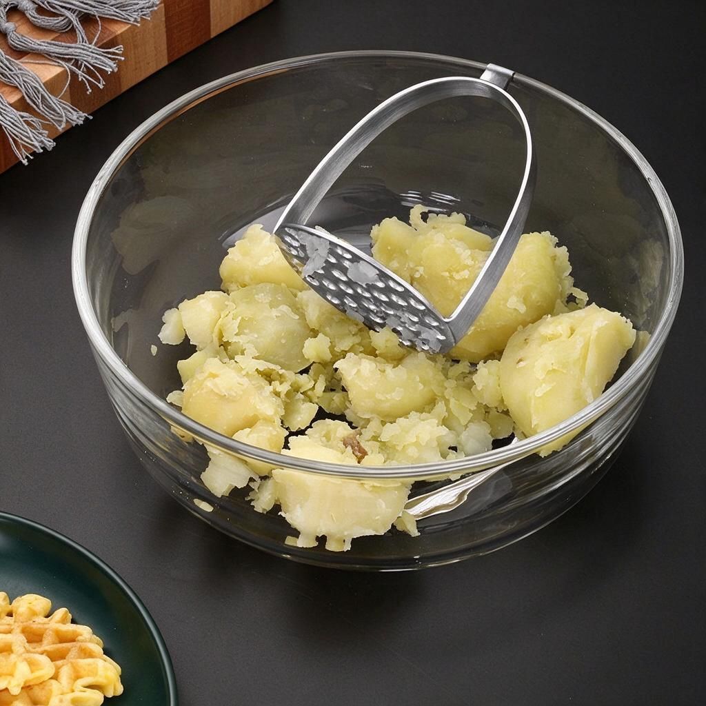 6cm Perforated Head Potato Masher 24cm 94g 304 Stainless Steel Wooden Grip Baby Food Mash Spoon Kitchen 1pc