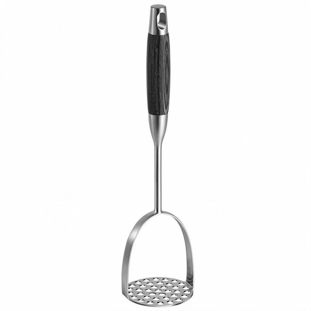 Ebony Wood Grip SUS304 Potato Ricer Oval Frame Mash Tool with Hanging Loop Smooth Puree for Pumpkin Prep Halloween 1pc