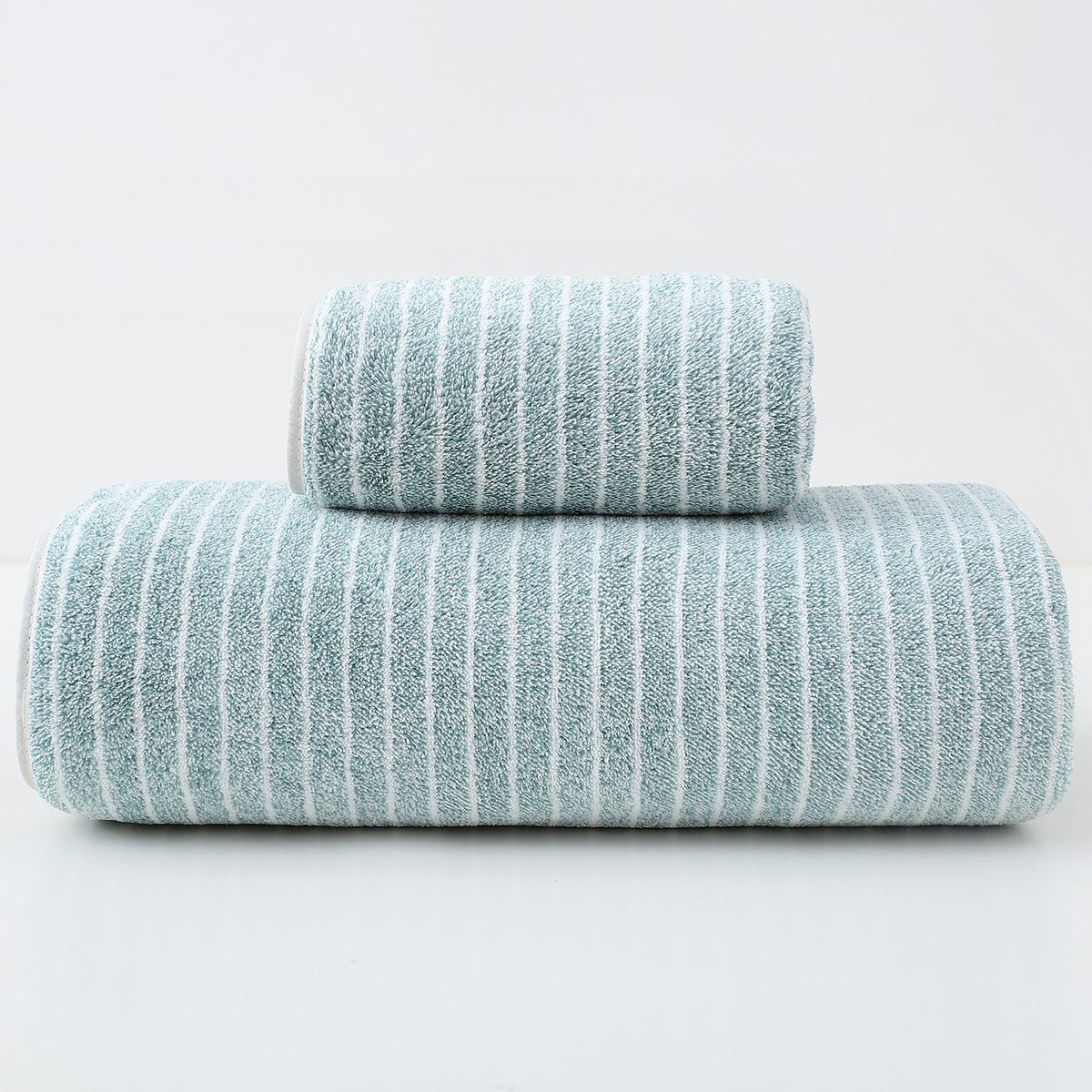 Quick Dry Cotton Towel Bundle 8 Piece Dark Green Star Print Wide Stripe Bath Towel Hand Towel Face Washer Home Shower Spa