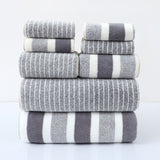 Striped Grey 8 Piece Towel Set Bath Sheet Hand Towel Washcloth Soft Touch Everyday Family Bathroom Essentials