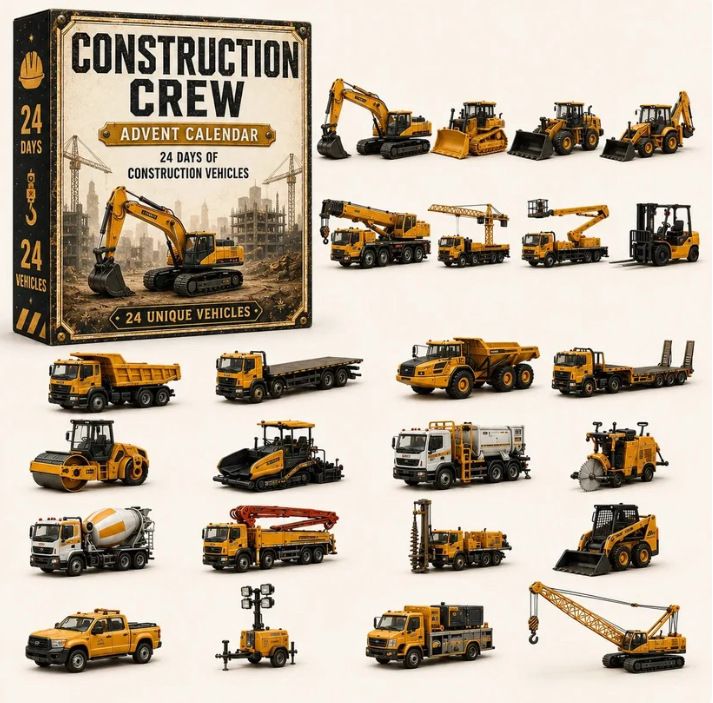 Christmas Advent Calendar Construction Vehicle Blind Box 24 Days Excavator Toy Set 26x18x3cm 3mm Acrylic Accessories Xmas Gift