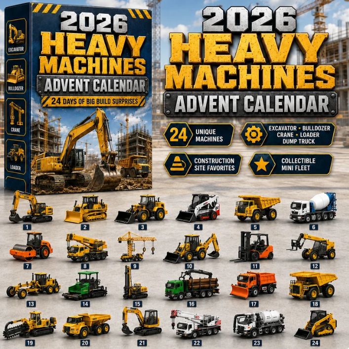 24 Days Heavy Machines Excavator Blind Box Style B Countdown Calendar Toy 26x18x3cm Acrylic Display Stand Xmas Gift