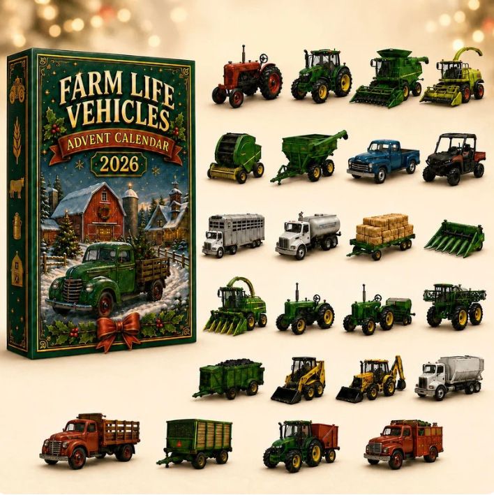 Farm Life Vehicles Green Pickup Truck Advent Calendar Blind Box Countdown Set 26x18x3cm Acrylic Tractor Models Holiday Gift