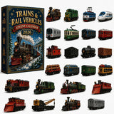 Winter Train Blind Box Calendar Style B 24 Miniature Rail Cars Wagons Tankers Locomotives 26x18x3cm 3mm Acrylic Board Xmas Gift