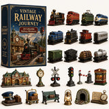 Surprise-A-Day Station Scenery Kit Vintage Train Blind Box 26x18x3cm 3mm Acrylic Cutouts 24 Rail Miniatures Countdown Gift