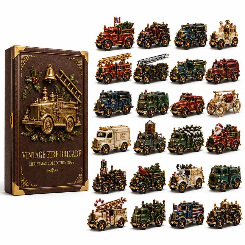 Vintage Fire Brigade Book Box Style Christmas Countdown Engine Models 26x18x3cm 3mm Acrylic Accs Holiday Present