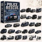 Police Rescue Countdown Calendar 24 Mini Cruisers SWAT Van Helicopter Boat Models Blue Kit 26x18x3cm 3mm Acrylic Stand Festive Surprise