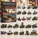 Veteran Vehicles Military Model Ornament Collection 24 Acrylic Charms Army Tank Jet Chopper Truck Countdown Display Box 26x18x3cm 3mm Gift for Him