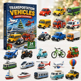 Multi-Vehicle Transport Collection 24 Acrylic Cutouts City Bus Taxi Ambulance Boat Jet Mystery Box Countdown 26x18x3cm 3mm Xmas Gift