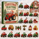 Christmas Tractor Advent Calendar Box Style A 24 Acrylic Cut-Out Ornaments 26x18x3cm 3mm Thick Festive Farmhouse Display Gift
