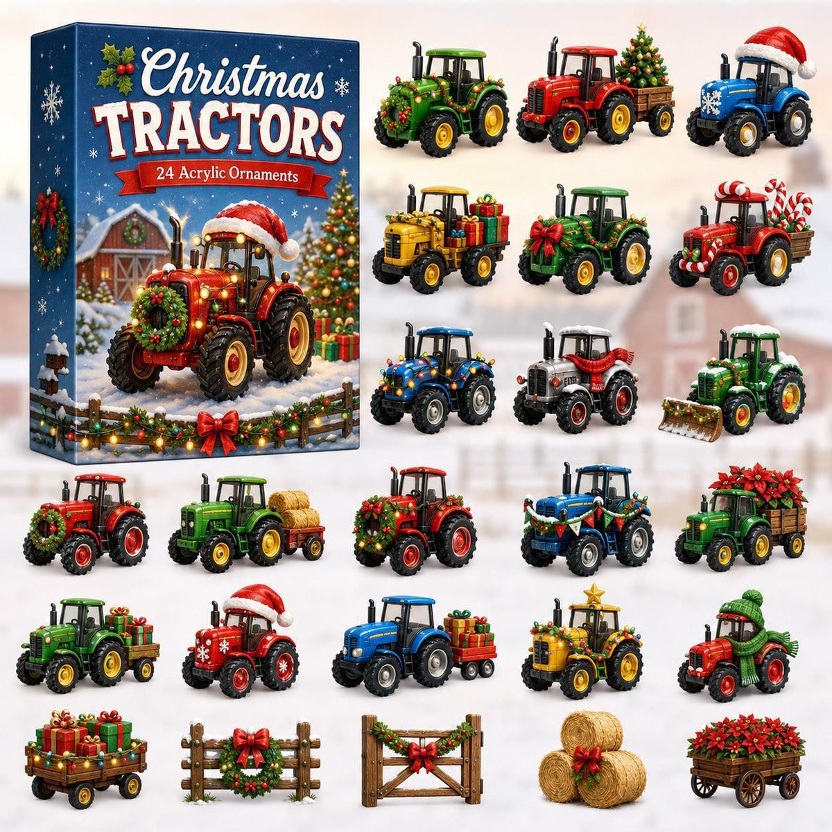 Tractor Ornament Collection Style B Blind Box One-by-One Reveal 26x18x3cm 3mm Acrylic Farm Yard Decor Xmas Gift