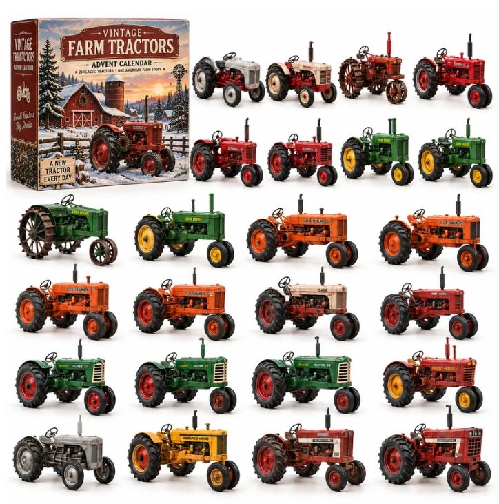 Tabletop Advent Countdown Case 24 Farm Tractor Figurines Behind Each Door 26x18x3cm 3mm Acrylic Farmhouse Scene Xmas Gift