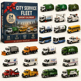 Municipal Works Vehicle Countdown Box 24 Die-Cast Trucks Garbage Bus Sweeper Mail Van Models 26x18x3cm 3mm Acrylic Plates Gift