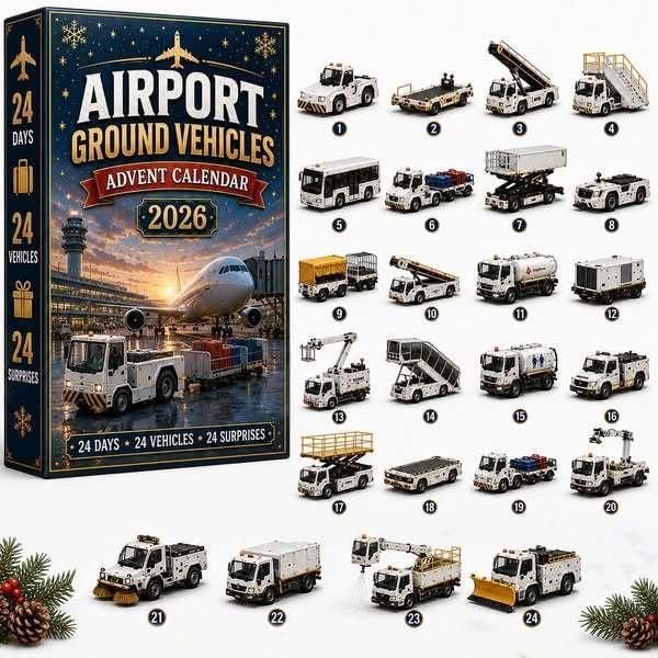 Airport Tarmac Support Fleet Mystery Box 24 Ground Handling Vehicles Tug Bus Loader Tanker Models 26x18x3cm 3mm Acrylic Build Xmas Gift