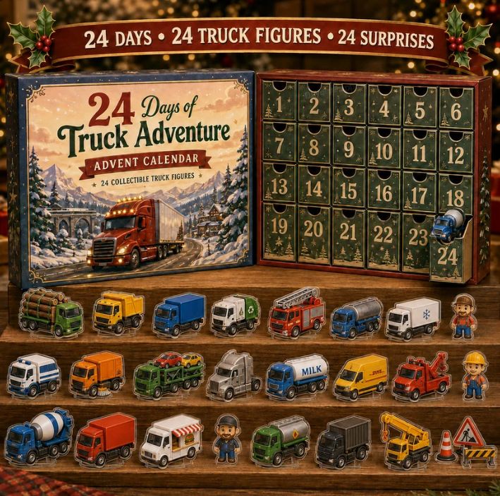 American Highway Big Rig Truck 24 Day Surprise Reveal Case 3mm Acrylic Inserts 26x18x3cm Long Haul Semi Models Countdown Gift