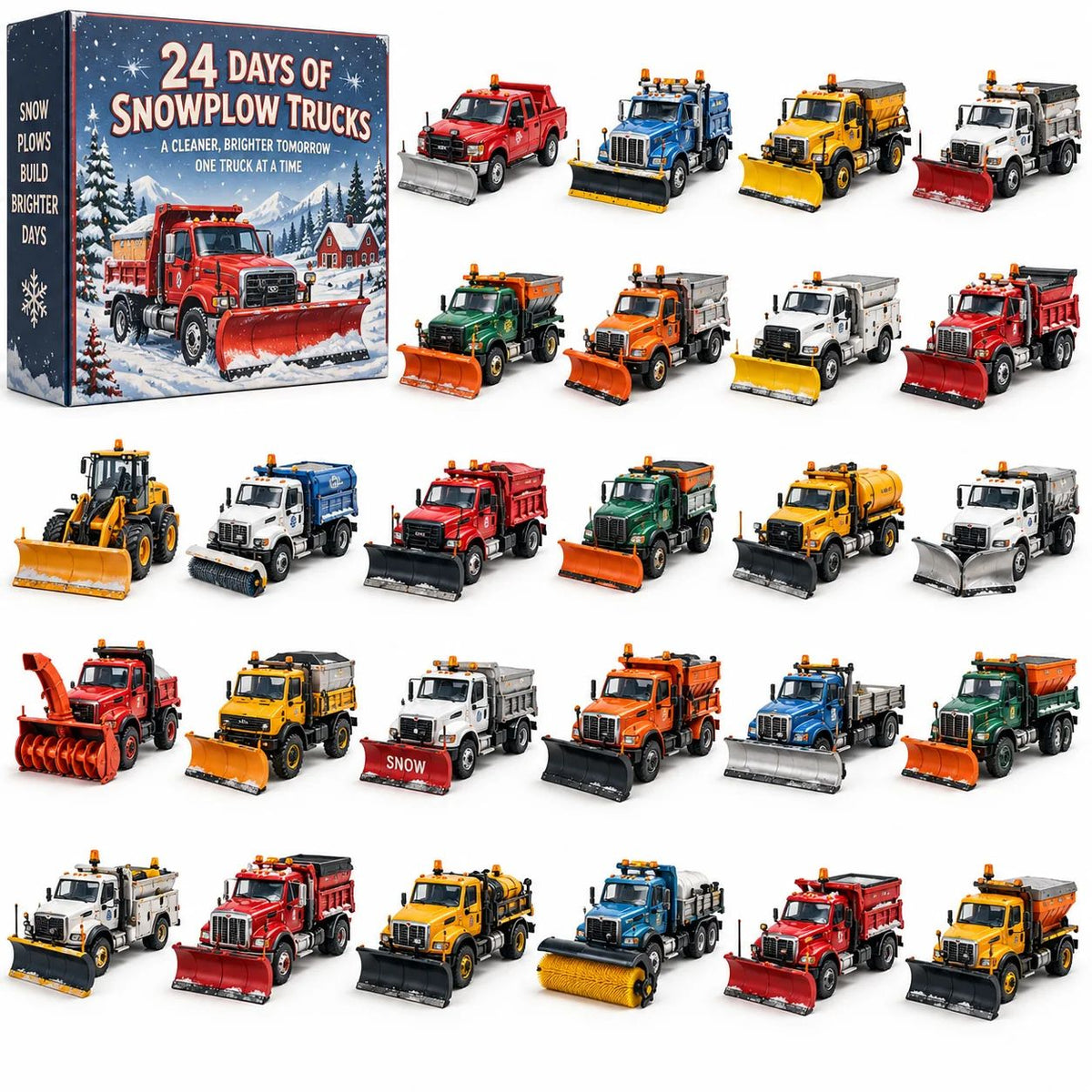 24 Days of Snowplow Trucks Countdown Box 26x18x3cm 3mm Acrylic Stand Winter Road Crew Model Reveal Collection for Him