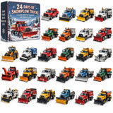 24 Days of Snowplow Trucks Countdown Box 26x18x3cm 3mm Acrylic Stand Winter Road Crew Model Reveal Collection for Him