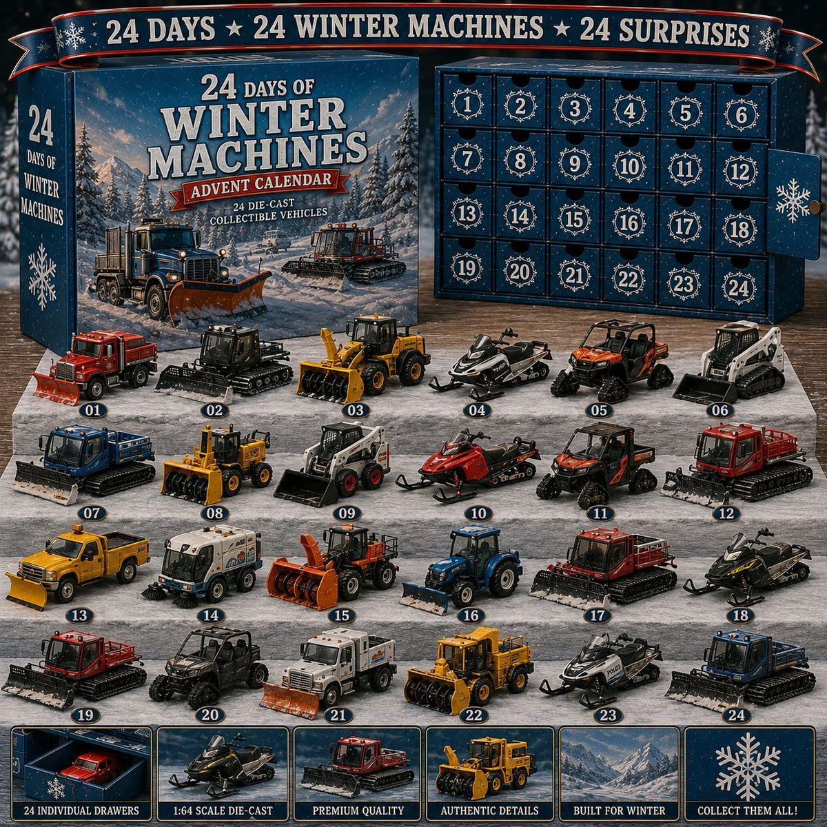 Reveal One Snow Clearing Rig Per Door 24-Piece Blind Box Set 3mm Acrylic Layers 26x18x3cm Countdown Display Gift