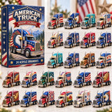 Patriotic Semi Truck Cab Ornaments 24 Pcs Acrylic 3mm Freestanding Figures 26x18x3cm Advent Blind Box USA Hauler Display for Him