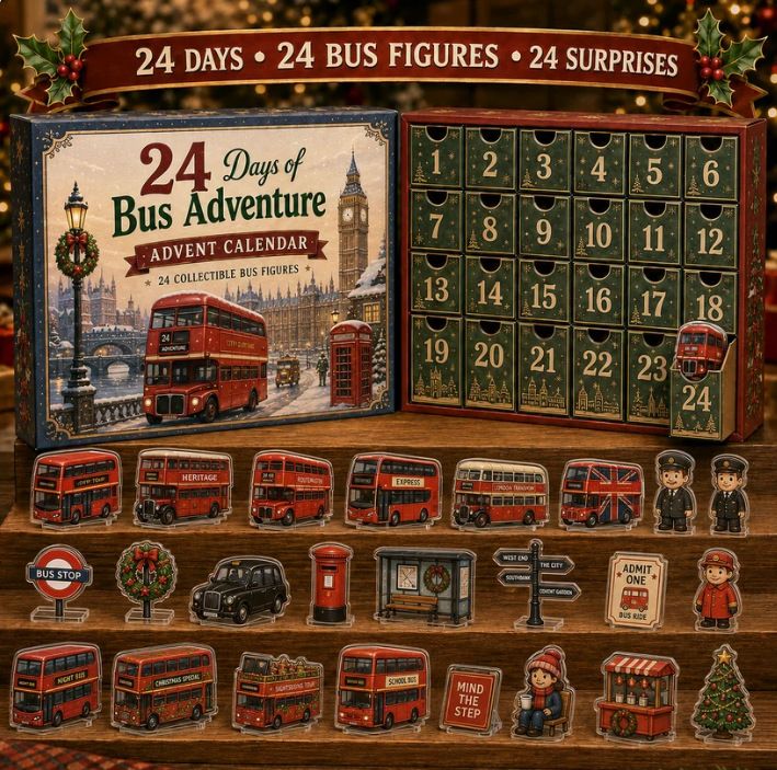 Ride London Red Bus Countdown Chest 24 Acrylic Tokens Big Ben Postbox Black Cab Tube Sign Reveal 26x18x3cm 3mm Build-Your-Own Scene Xmas Gift