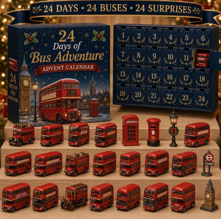 London Transport Souvenir Bus Collection 24 Day Peek-Inside Box Red Double Deckers Big Ben Postbox Lamp 26x18x3cm 3mm Acrylic Xmas Gift