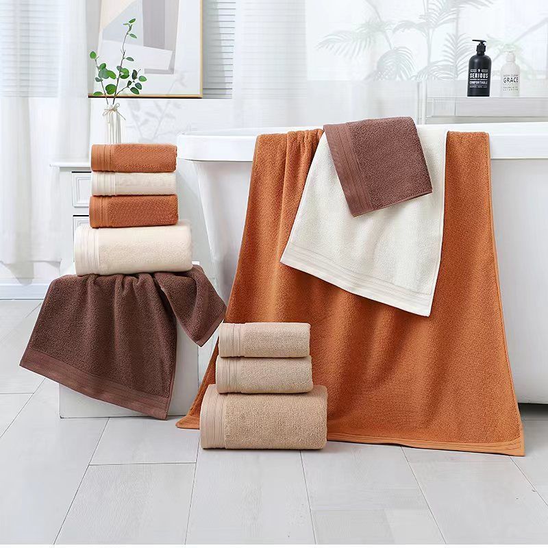 Combed Cotton Towel Set for Bath, Hand and Face, Camel