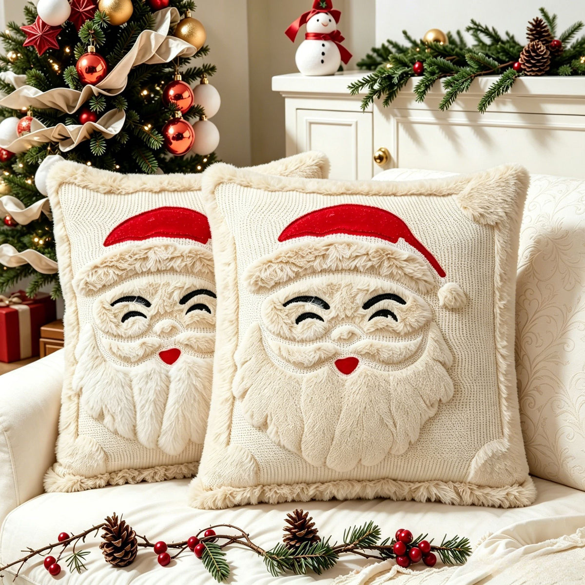 Set of 2 Christmas Cushion Covers - Santa Claus (Pillow filling not included)