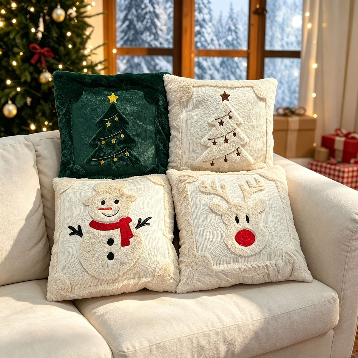 Set of 2 Christmas Cushion Covers - Santa Claus (Pillow filling not included)