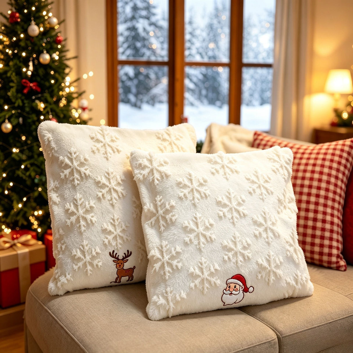 Set of 2 Christmas Cushion Covers - Santa Claus (Pillow filling not included)