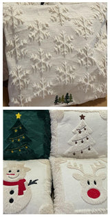 Set of 2 Christmas Cushion Covers - Off-White Snowflake (Pillow filling not included)