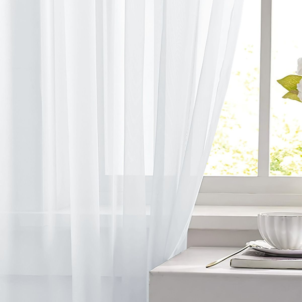 White Light Transparent Window Sheers, 2 Pieces, Multiple Sizes Available