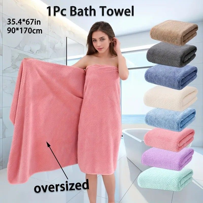 Modern Pineapple Grid Design Ultra-Soft Coral Fleece Bath Towel｜90x170cm Extra Thick Strong Absorption, Suitable for Bathroom, Gym, Hotel, and Home Use.(white)